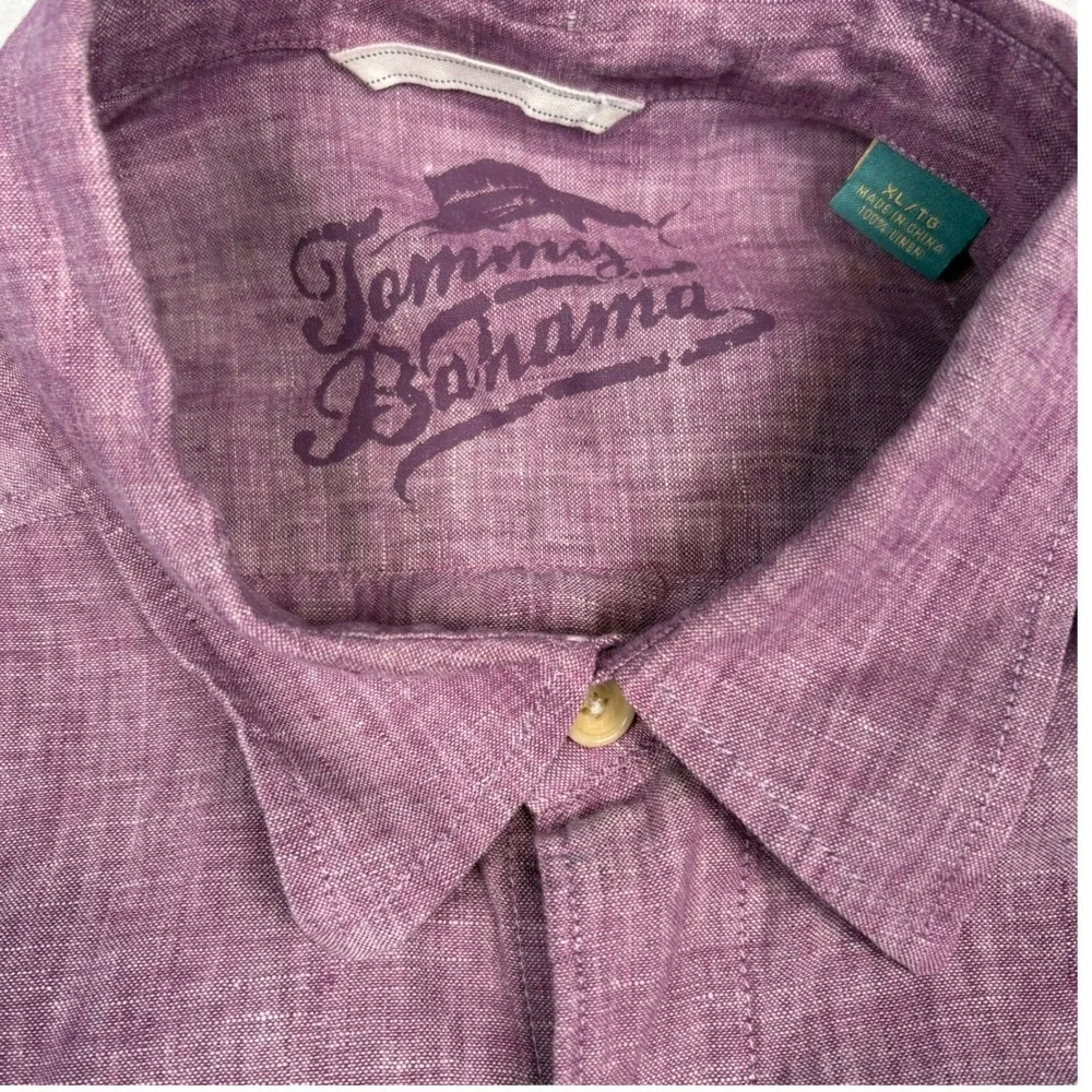 Tommy‎ Bahama Shirt Mens XL 100% Linen Button Up Purple Long Sleeve Relax
